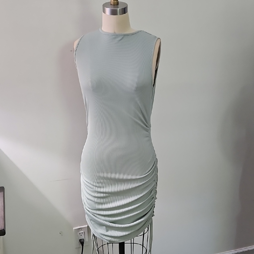 SHEIN SZ LARGE Elegant Sleeveless Ruched Dress - Light Green